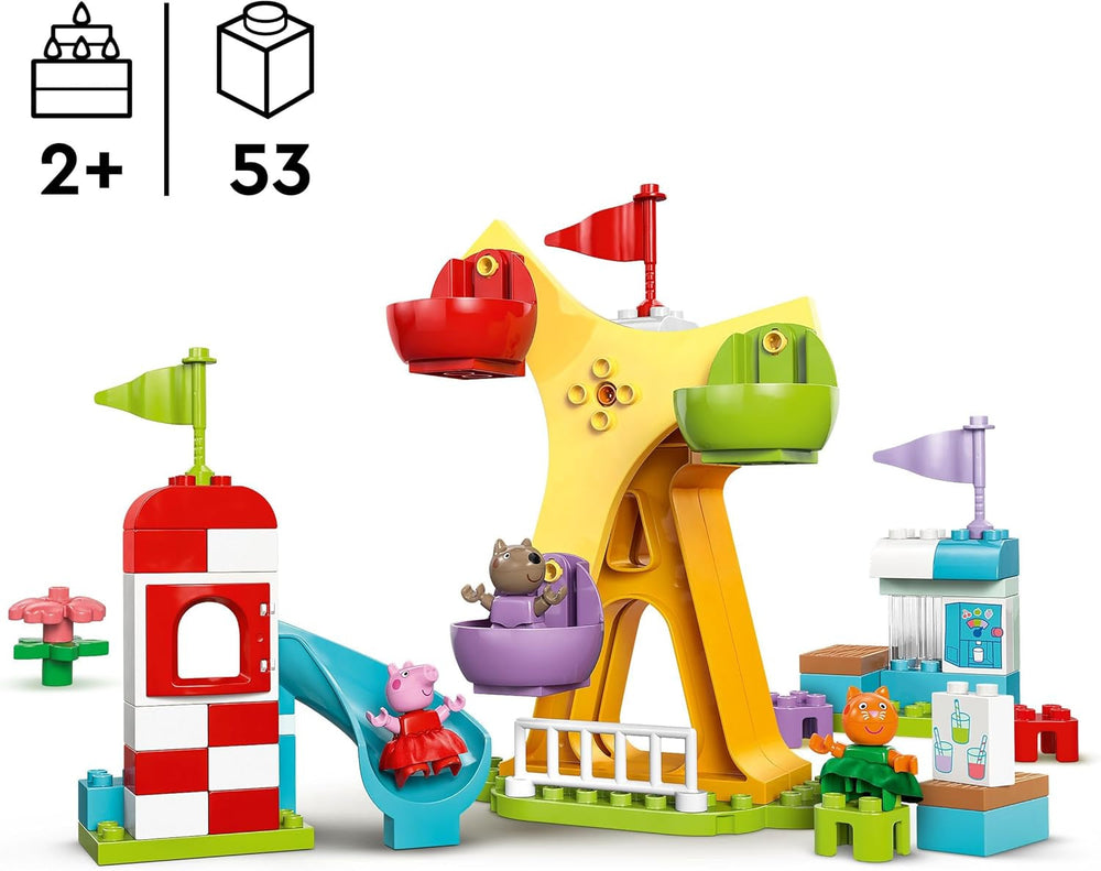LEGO DUPLO Peppa Wutz Fairground - Jouets pour enfants et jouets de motricité à partir de 2 ans - Jeux préscolaires avec grande roue, toboggan et 3 figurines dont Mollie Kitty et Klausi Kläff - Cadeau pour les enfants 10453 Jeux de construction Besuche den LEGO-Store