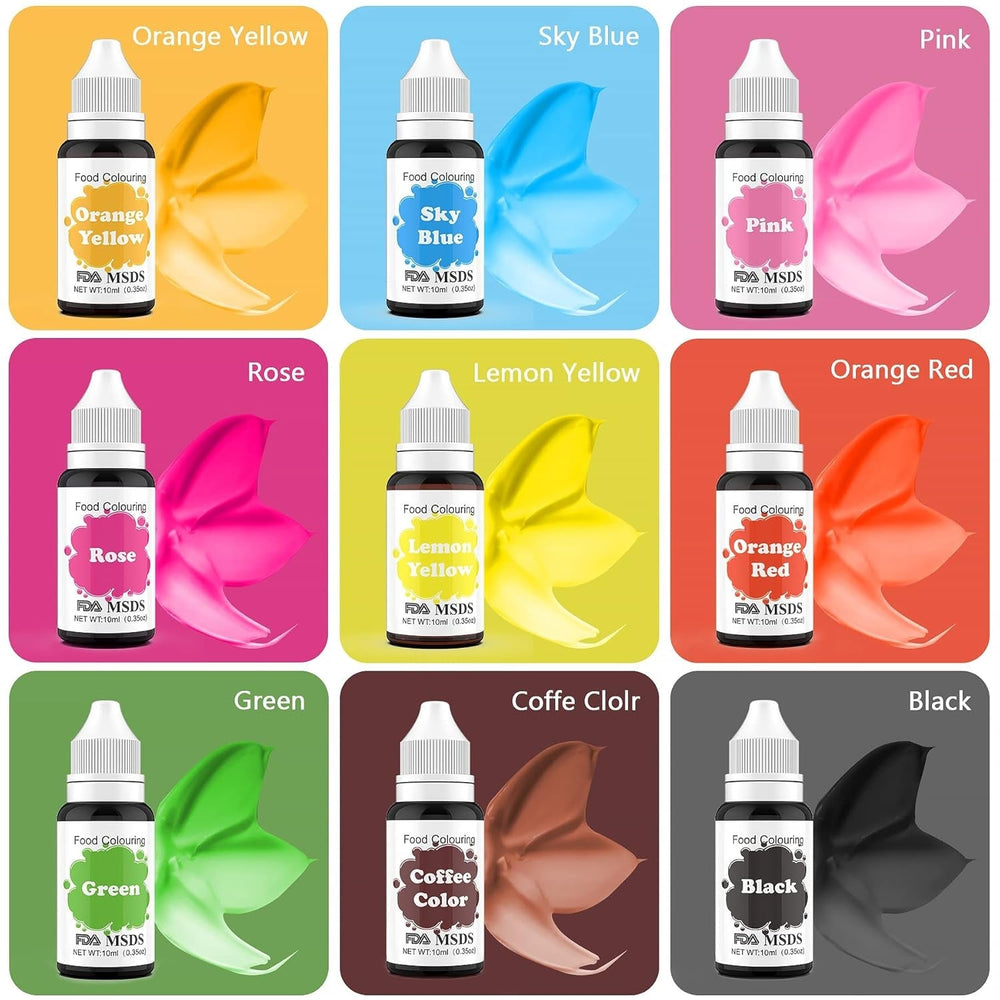 Colorant alimentaire 9 x 10 ml, colorant alimentaire liquide – ensemble de colorants alimentaires pour décorer des gâteaux, macarons, beignets, fudge, glaçage, savons DIY, crème glacée, colorant pour savon, colorant pour pistolet pulvérisateur