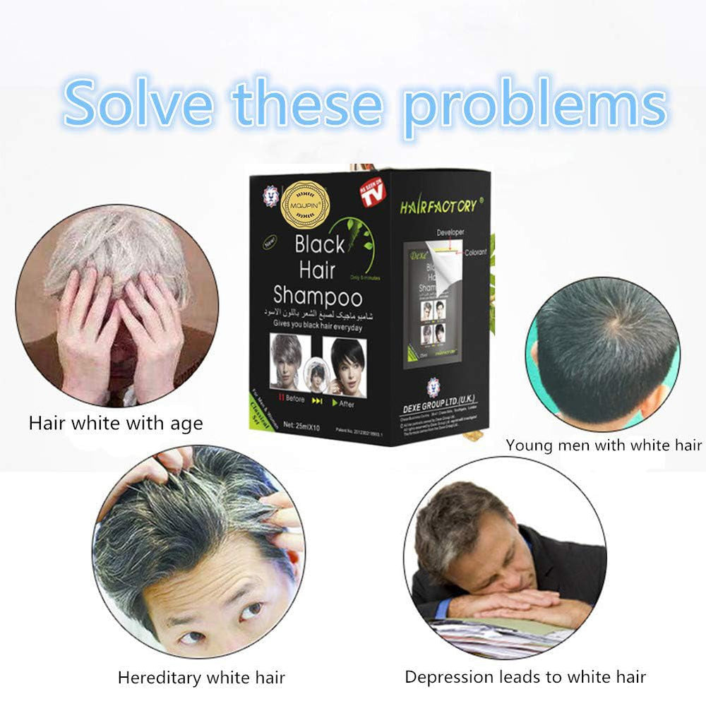 Ingrédients naturels Shampoing instantané pour teinture capillaire noire, teinture semi-permanente pour cheveux noirs, facile à utiliser, longue durée, ingrédients naturels (10 pièces, noir) Naty Shop Hair Dye