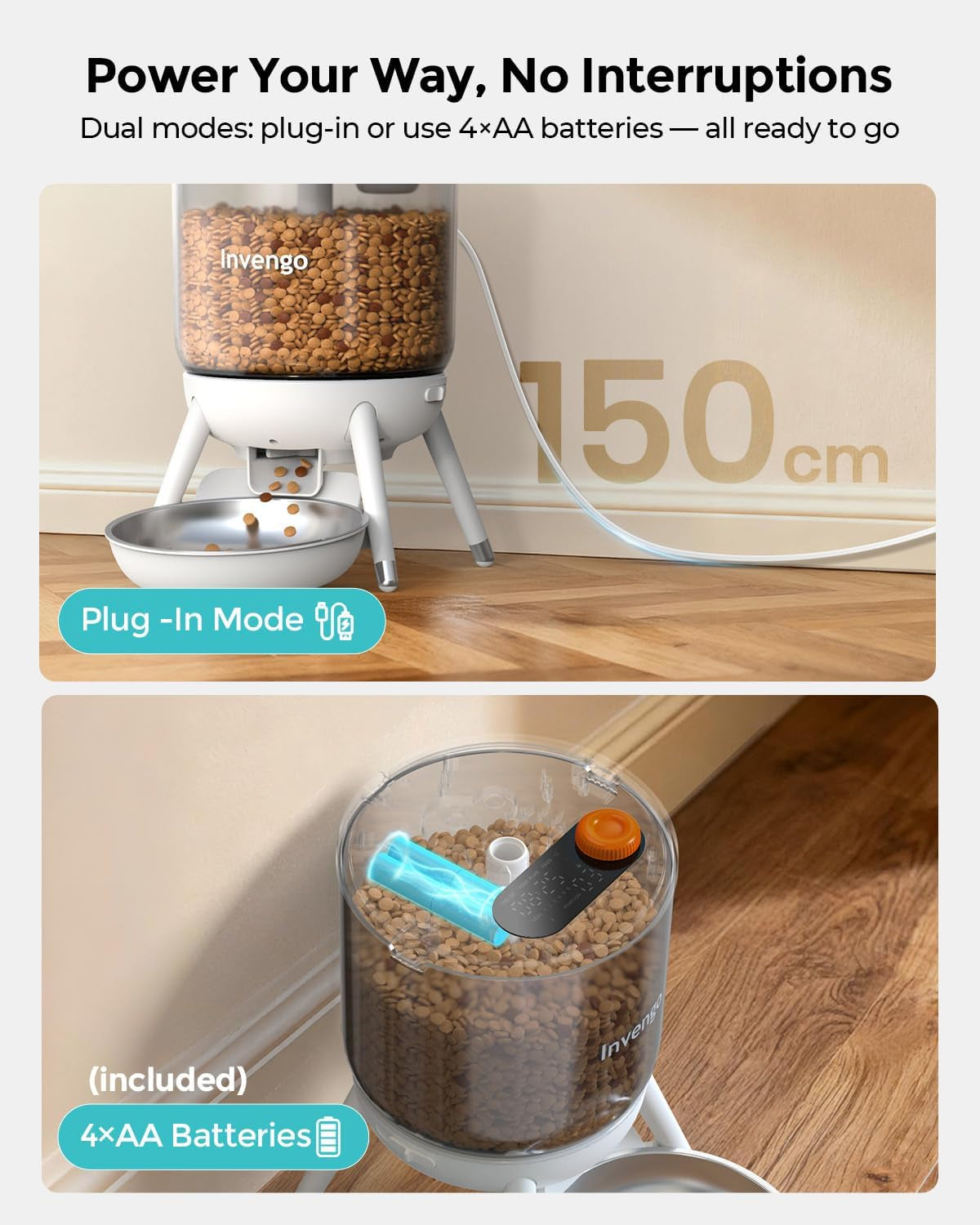 Mangeoire automatique pour chats, Futterautomat Katze mit Zeitsteuerung, 3L Trichter, Doppelstromversorgung, Automatic Trockenfutter für Katzen & Hunde, Katzen Futterautomat, Schwarz (Weiß)