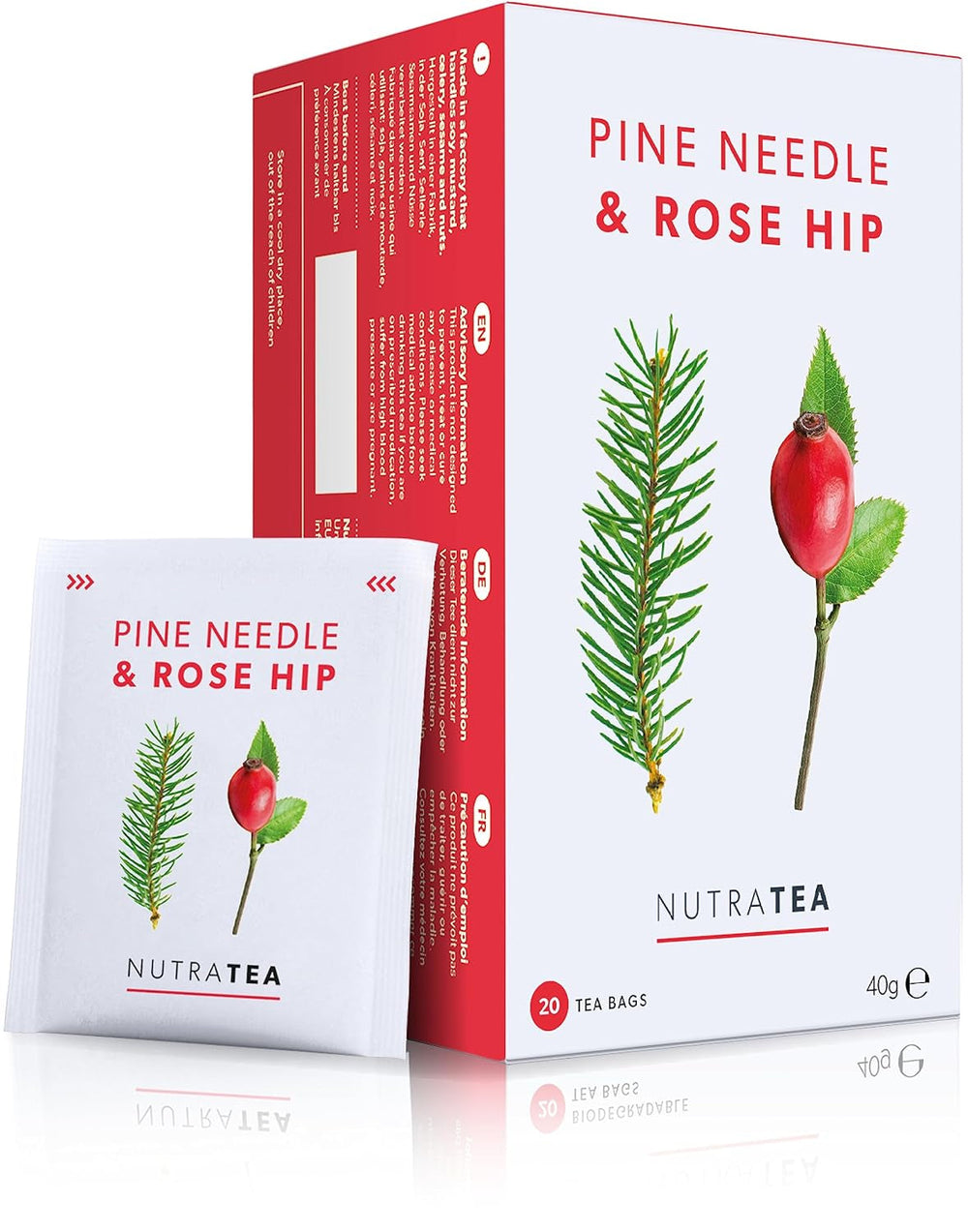 Nutra Tea Rose Musquée & Aiguilles de Pin, le thé aux aiguilles de pin contribue à renforcer le système immunitaire naturel du corps, à maintenir la fonction des reins et de la vessie, 20 sachets de thé réutilisables, thé à la rose musquée