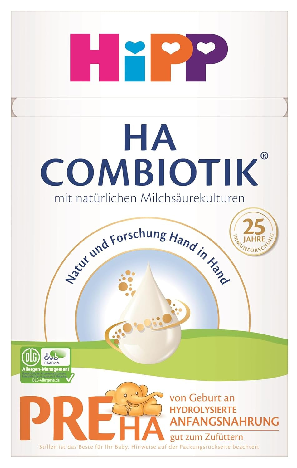 HiPP PRE HA Combiotik (4 x 600g), lait maternisé en poudre hydrolysé pour nourrissons dès la naissance, avec cultures naturelles d'acide lactique, pour système immunitaire sensible