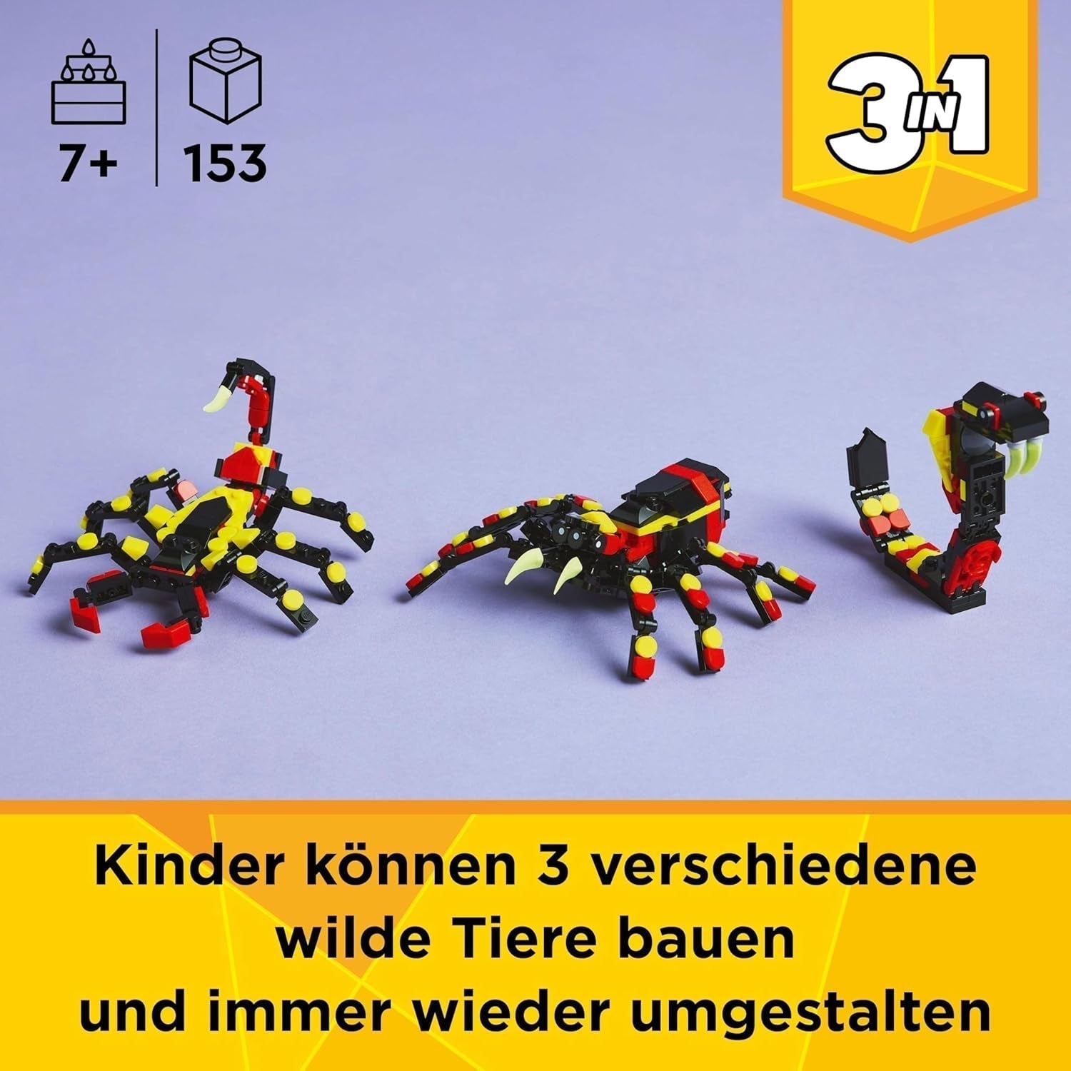 LEGO Creator 3In1 Animaux sauvages : Araignée surprise - jouet à transformer en scorpion ou serpent - jeu de construction avec 3 modèles - cadeau pour garçons et filles à partir de 7 ans 31159 Jeux de construction Besuche den LEGO-Store