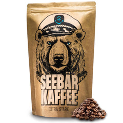 SEEBÄR COFFEE - Grains de café extra forts - 500g - Faible acidité et arôme intense - Grains entiers pour machines à café entièrement automatiques, expresso et presse française - Teneur élevée en caféine et faible acidité