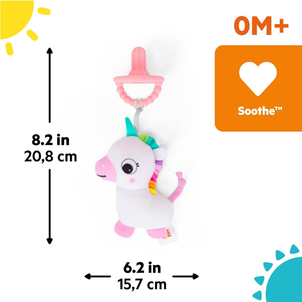 Sucette en peluche Bright Starts SootheMate, Licorne - Sucette amovible en forme de sucette pour nouveau-nés et enfants plus âgés