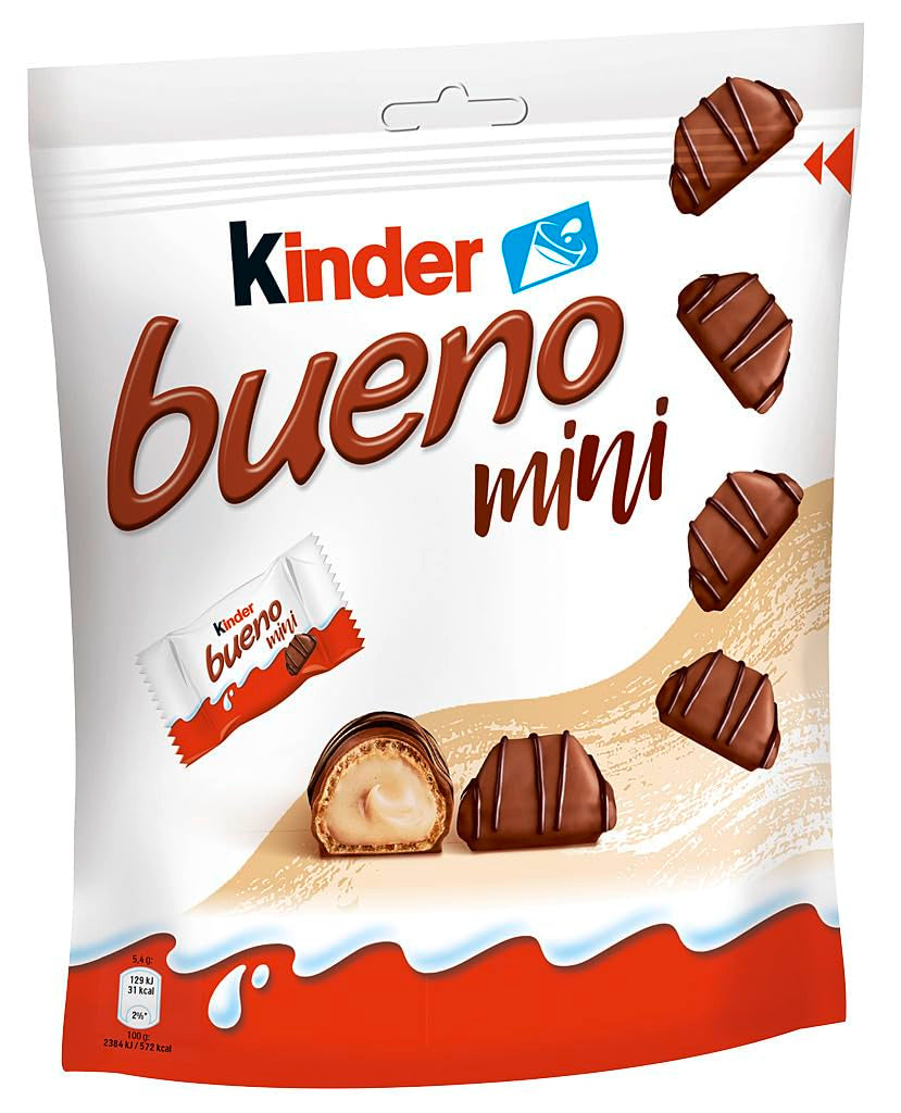 Kinder Bueno Mini - Gaufrettes croquantes au chocolat, crème de lait et noisettes et chocolat au lait fin - Friandises de carnaval - 1 sachet de mini barres emballées individuellement (1 x 108 g)