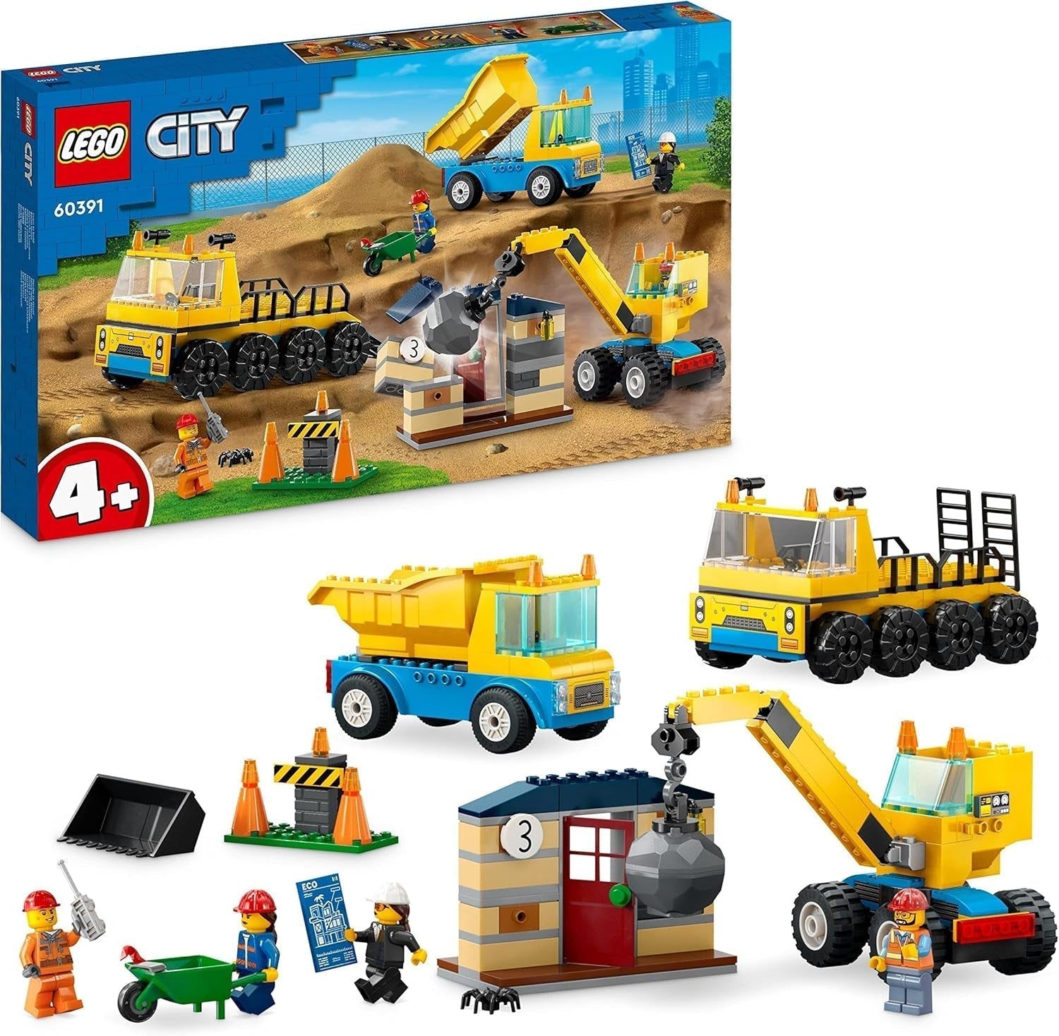LEGO 60391 City Véhicules de construction et grue à boulets de démolition, pelle, camion-benne et véhicule de transport, jouet éducatif pour enfants de 4 ans et plus Ensembles de construction Besuche den LEGO-Store Single
