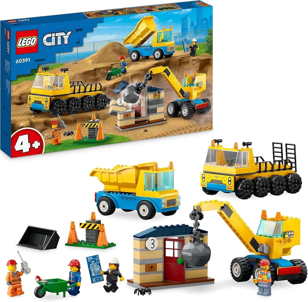 LEGO 60391 City Véhicules de construction et grue à boulets de démolition, pelle, camion-benne et véhicule de transport, jouet éducatif pour enfants de 4 ans et plus Ensembles de construction Besuche den LEGO-Store Single