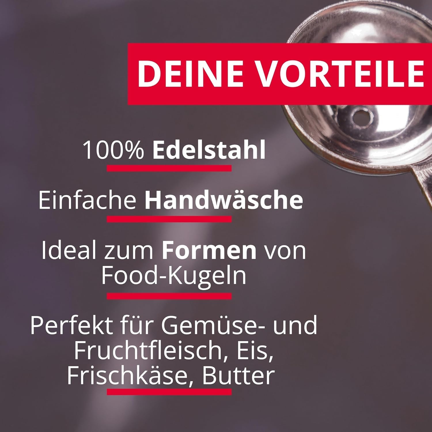 Westmark Woody Baller double face – Petite cuillère pour melon, kiwi, autres fruits et légumes ainsi que crème glacée, fromage à la crème ou beurre – Acier inoxydable, bois