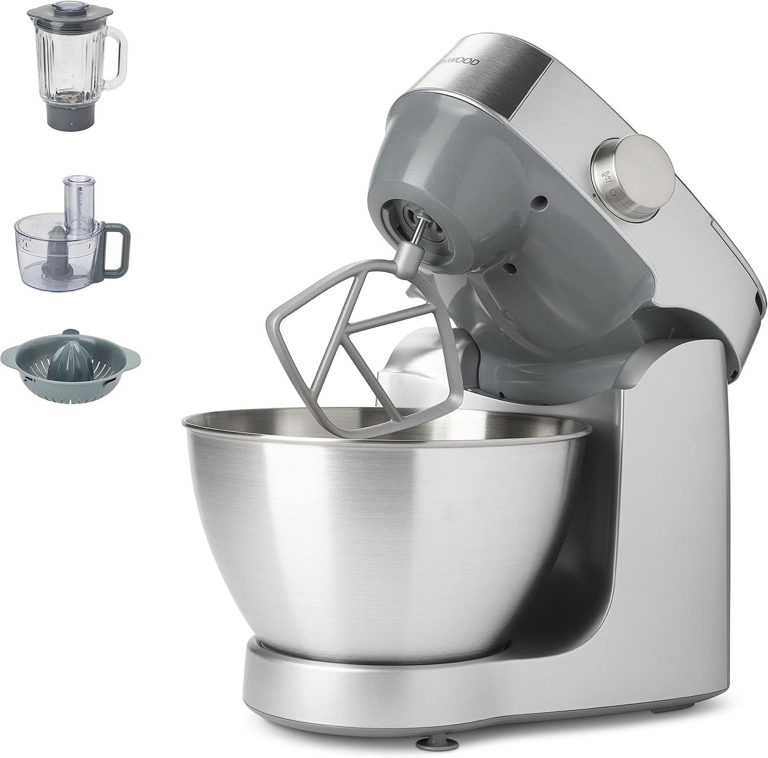 Kenwood Prospero+ KHC29A.R0SI Machine de cuisine, 4,3 L Edelstahlschüssel, Inkl. 10-Teiligem Zubehör-Set Mit Fleischwolf, Glas-Mixer, Zitruspresse, Entsafter Und Mehr, Inkl. Easyweigh Waage, 1000W, Argent Mère et Enfant Naty Shop Silber Inkl. 7 Accessoires