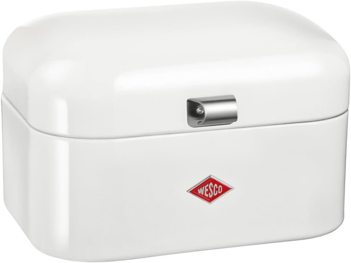 WESCO Boîte à pain simple Grandy en vert menthe, tôle d'acier enduite de poudre, trous d'aération et poignée robuste, boîtes de conservation des aliments Naty Shop blanc