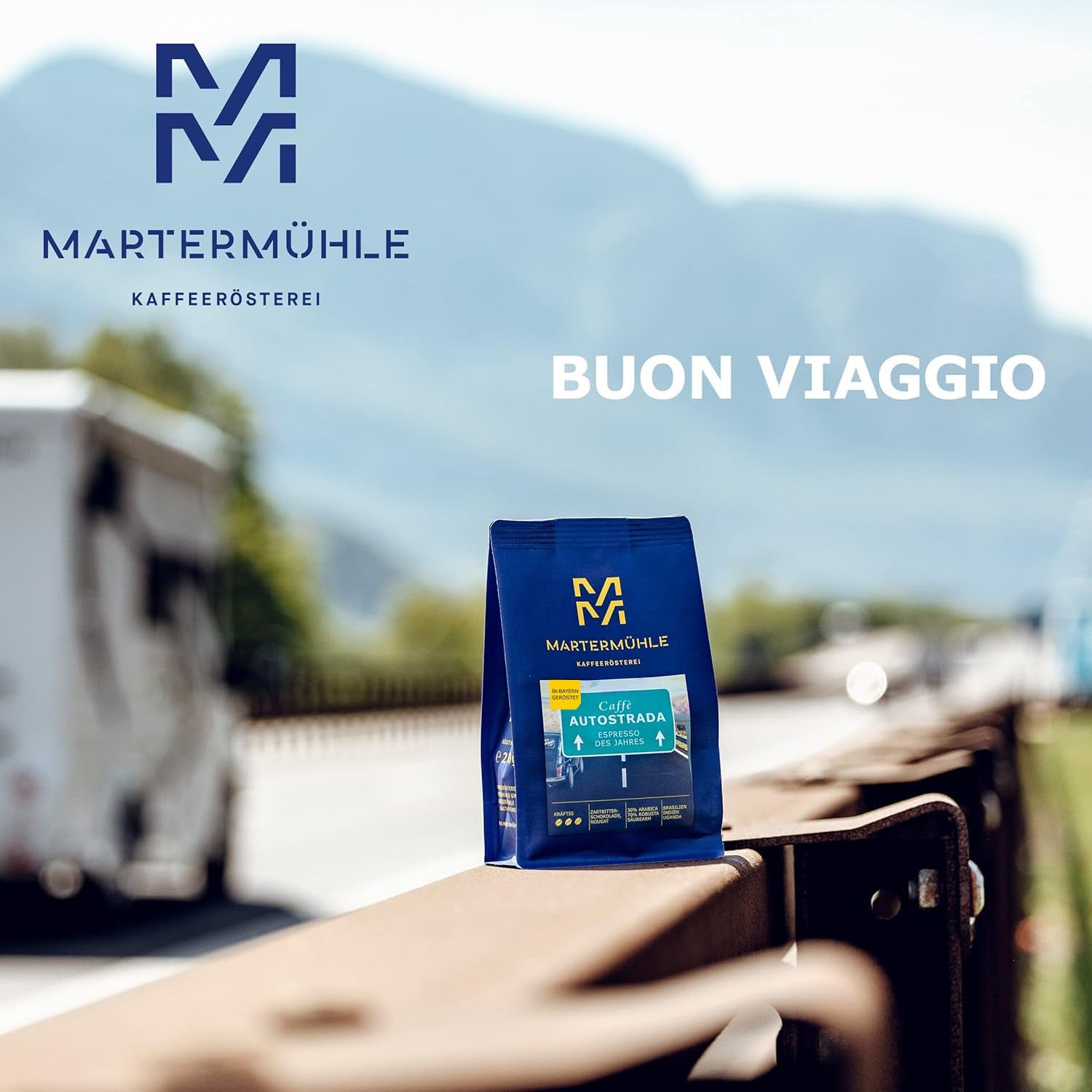 Martermühle Caffè Autostrada Espressobohnen 500g kräftig I Arabica/Robusta I Saveur : Nougat, Zartbitterschokolade I Ganze Espresso-Bohnen schonend geröstet, säurearm