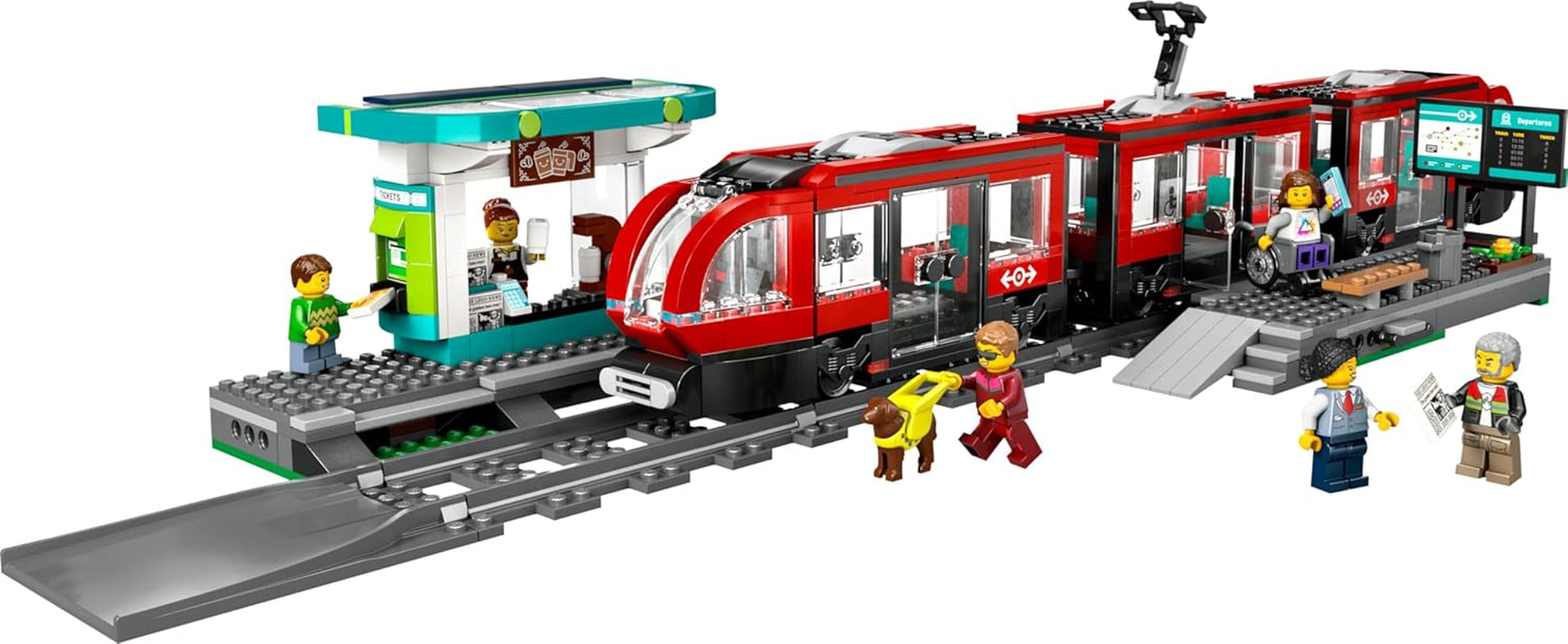 Tramway LEGO City avec gare, idée cadeau pour les fans de véhicules à partir de 7 ans, avec 6 figurines et un chien-guide pour jouer un rôle, jouet de construction 60423 Jeux de construction Besuche den LEGO-Store