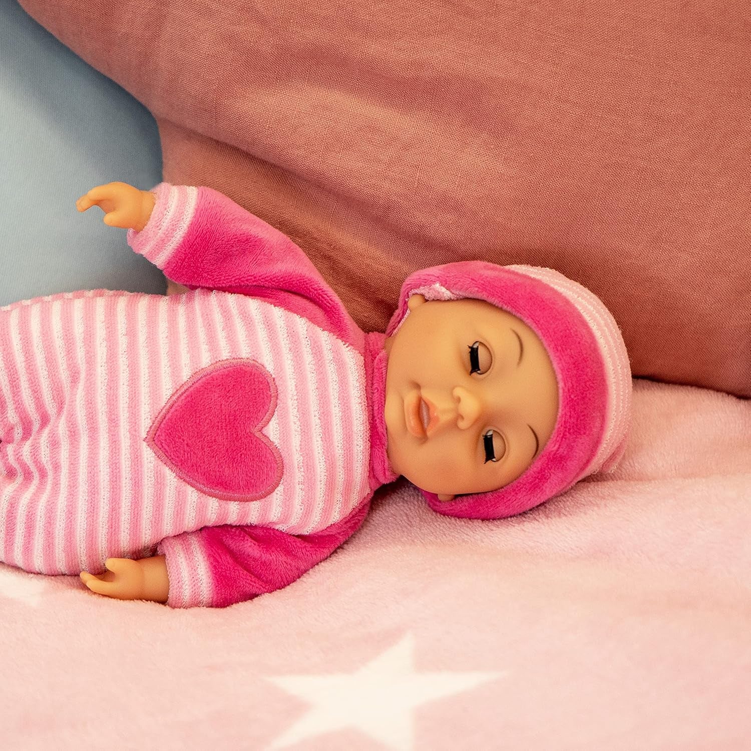 Bayer Design 92802AS My First Baby 28 cm, poupée bébé, poupée au corps doux avec des yeux endormis, très pratique, tenue mignonne, rose