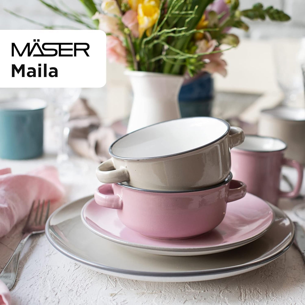 MÄSER Maila, Buntes Vintage-Geschirr-Set Aus Keramik Für 4 Personen, Modernes Geschirrset Im Retro-Look, Steinzeug, Petrol/Altrosa/Beige/Dunkelblau Seturi vesela masa Naty Shop