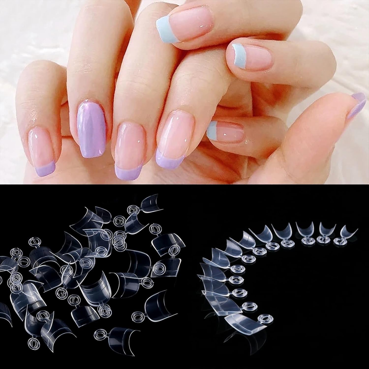 600 pièces ovales courts ongles artificiels 12 tailles demi-couverture acrylique faux ongles conseils ongles artificiels pour manucure femmes salon bricolage (transparent)