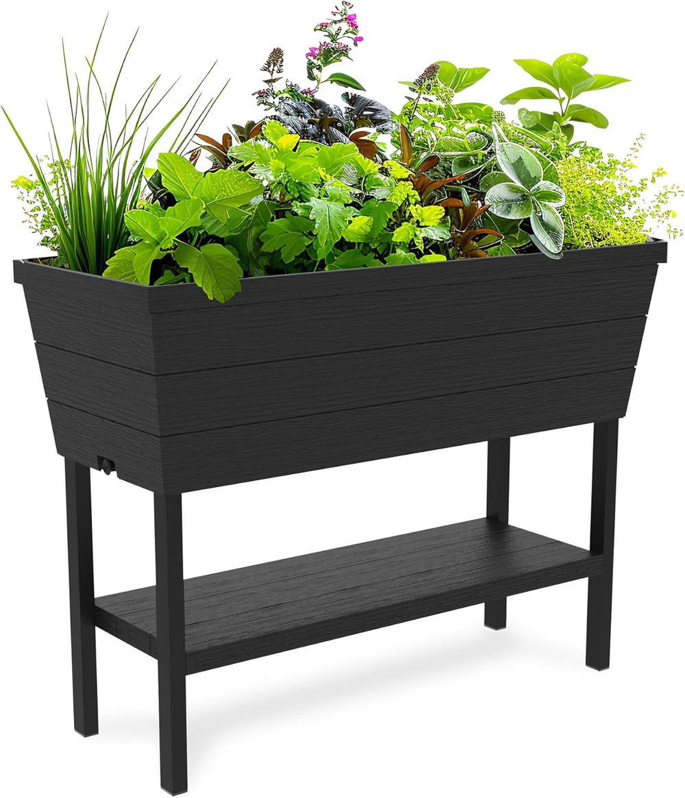 Keter Urban Bloomer Pot de jardin surélevé et herbes aromatiques avec jauge d'arrosage automatique et bouchon de vidange Gris foncé
