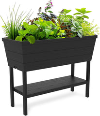 Keter Urban Bloomer Pot de jardin surélevé et herbes aromatiques avec jauge d'arrosage automatique et bouchon de vidange Gris foncé