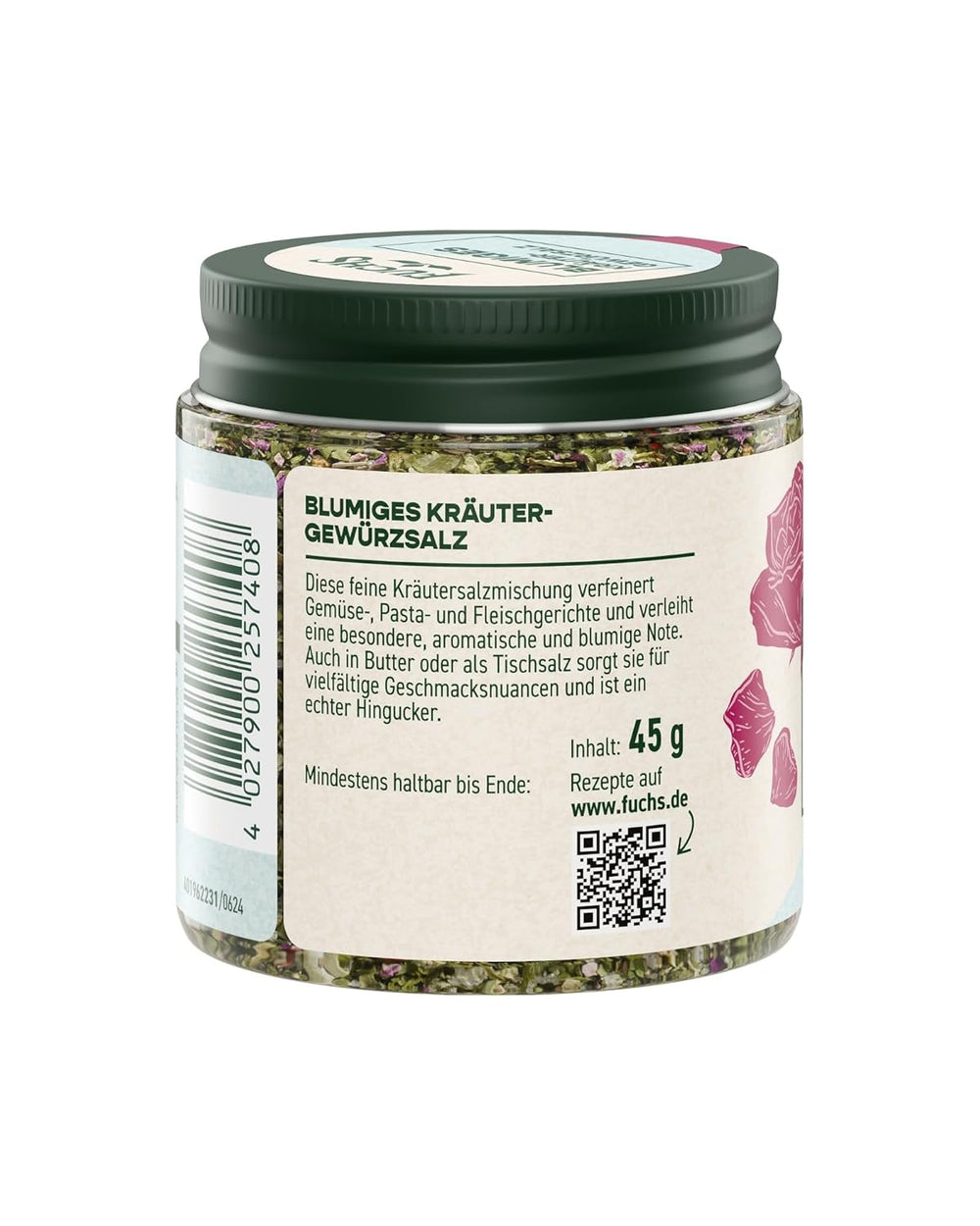 Fuchs Gewürze - Blumiges Kräutersalz | Gewürzsalz avec Rosenblütenblättern, Minze & Salz | Verfeinert Gemüse et Pasta-Gerichte | 45 g dans du wiederverschließbaren Gewürzglas