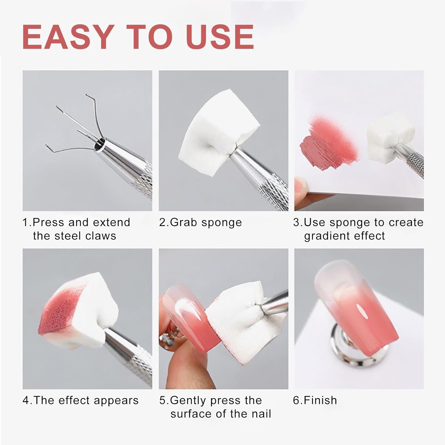 Qufiiry 200 pièces Nail Art Schwämme Mit Metallgreifer, Nagelkunst Schwammpinsel, Maniküre Zubehör Für Nägel, Um Eine Varavländ von Gradient Nail Art Patterns to Create (Blanc)