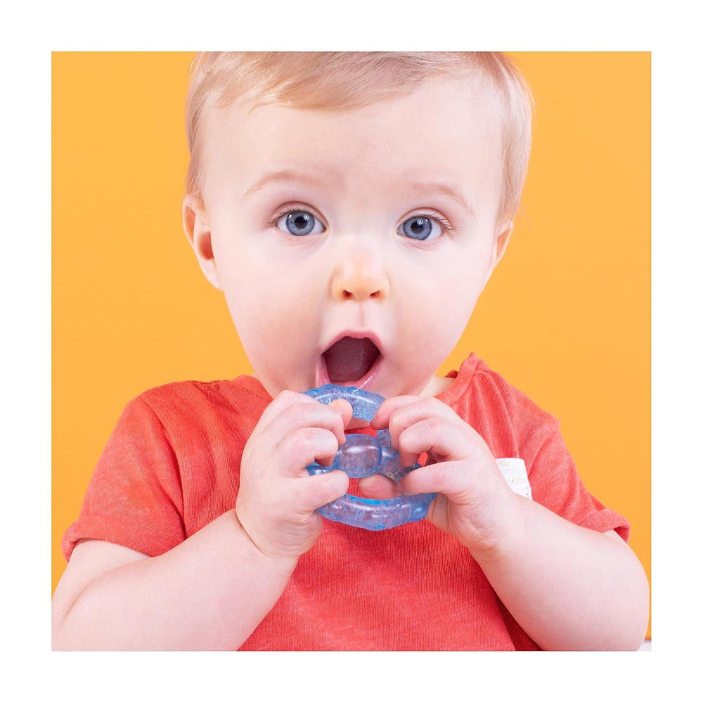 Bright Starts Stay Cool Anneaux de dentition plus frais Turquoise/Bleu/Rouge Facile à tenir Technologie de refroidissement longue durée Silicone Sans BPA