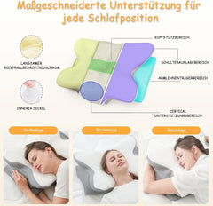 Oreiller cervical ergonomique en mousse à mémoire de forme avec housse amovible et lavable pour sommeil orthopédique, douleurs cervicales et douleurs abdominales (55 x 35 x 13 cm) Naty Shop Oreillers orthopédiques cervicaux