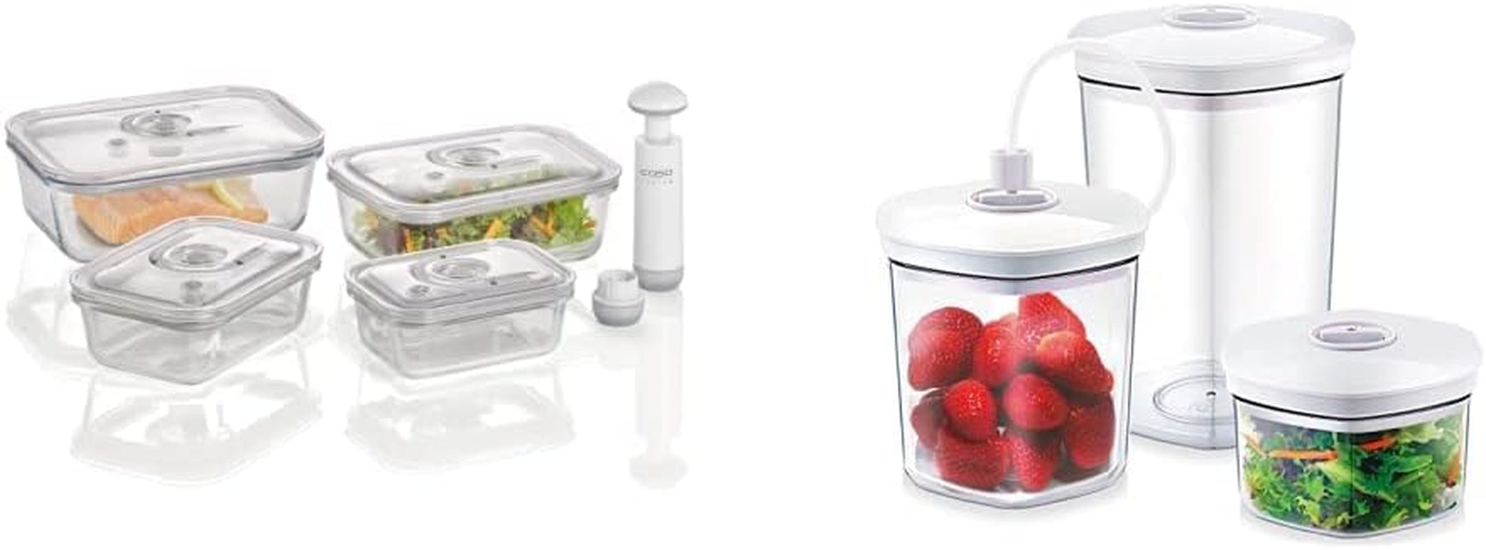 Caso VacuBoxx E-Set - 4 récipients sous vide carrés ultra stables et ensemble de récipients sous vide, récipients incassables et résistants au lave-vaisselle, 3 récipients sous vide pour aliments et liquides sensibles à la pression Boîtes de conservation des aliments Naty Shop Ensemble de récipients sous vide
