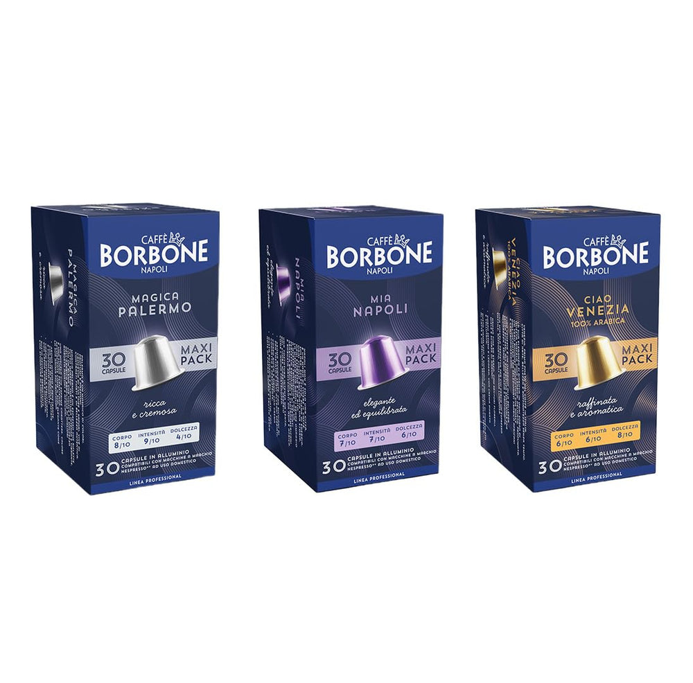 Caffè Borbone Verkostung Kit, 90 capsules en aluminium : 30 Mia Napoli, 30 Ciao Venezia, 30 Magica Palermo, (3 x 30 Stück) – Compatible avec Kaffeemaschinen für den Hausgebrauch de la marque Nespresso®*