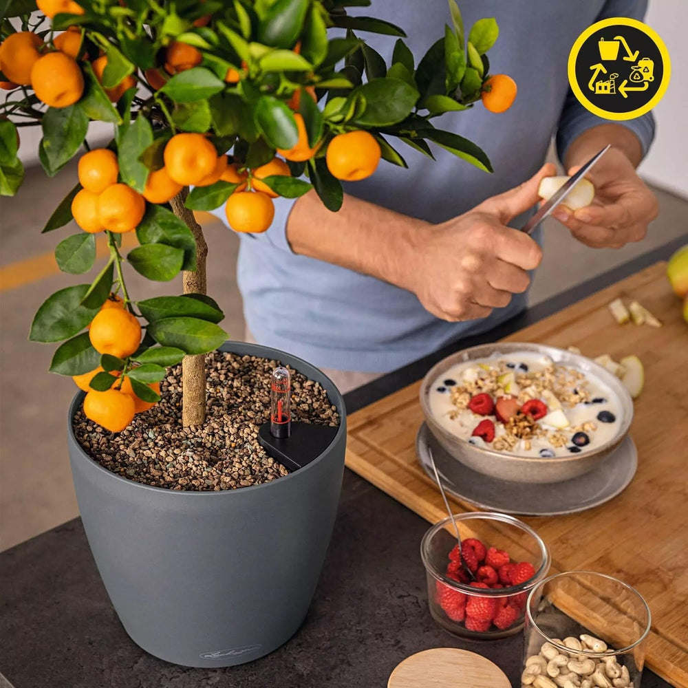 LECHUZA Pot de Fleur Classico Color ECO 35 Gris Clair avec Système d'Arrosage et Indicateur de Niveau d'Eau | Fabriqué en plastique 100 % recyclé | Finition mate | Ø 34,5 x 32,5 cm | 18930