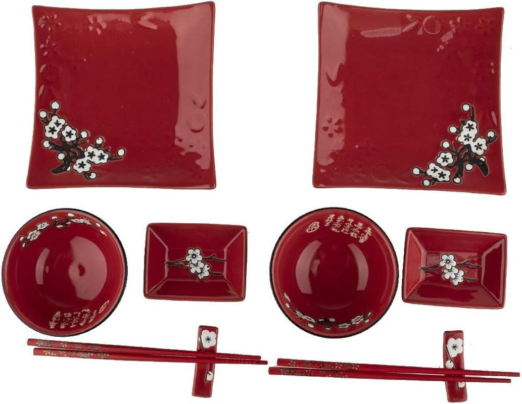 Service de Table Japonais Complet 2381, Porcelaine, Rouge