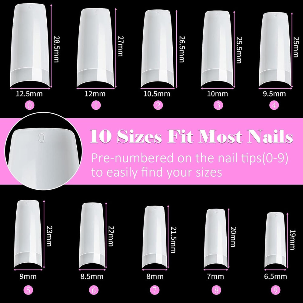 500 pièces de faux ongles artificiels français en acrylique, ensemble d'extensions d'ongles, accessoires de faux ongles avec 4 pièces de colle pour conception d'ongles en gel naturel