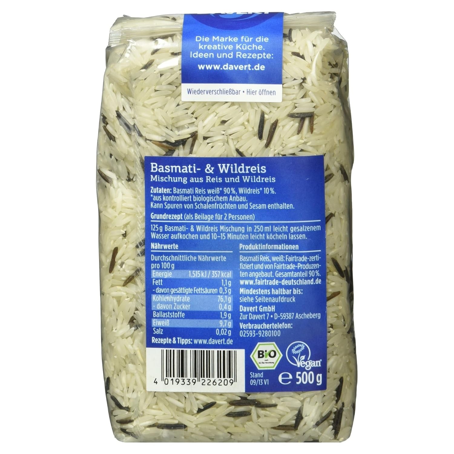 Davert Mélange basmati et riz sauvage, bio, 500g
