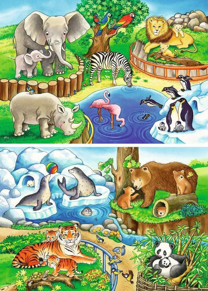 Ravensburger Puzzle pour enfants - 07602 Animaux au zoo - Puzzle pour enfants à partir de 3 ans, avec Puzzle 2X12 pièces Naty Shop