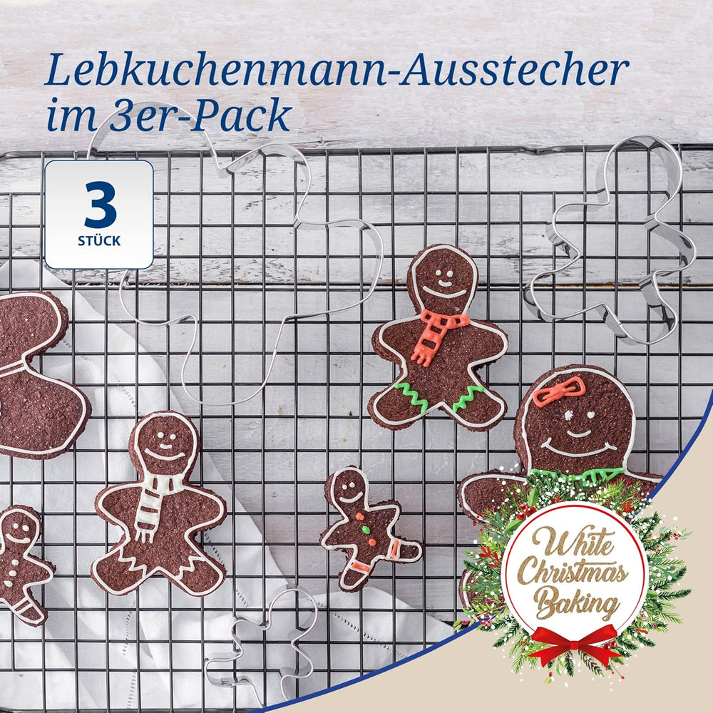 Dr. Oetker Lot de 3 emporte-pièces en forme de bonhomme en pain d'épices – Emporte-pièces de Noël blancs – Emporte-pièces de Noël en acier inoxydable