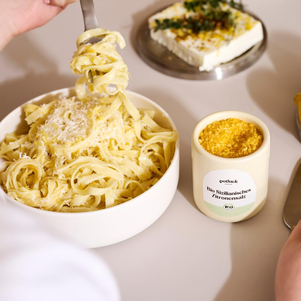 Repas-partage | Bio Sizilianisches Zitronensalz | Gewürzsalz for Fisch, Meeresfruchte, Gemüse, Salad and Dressings | 140g en céramique