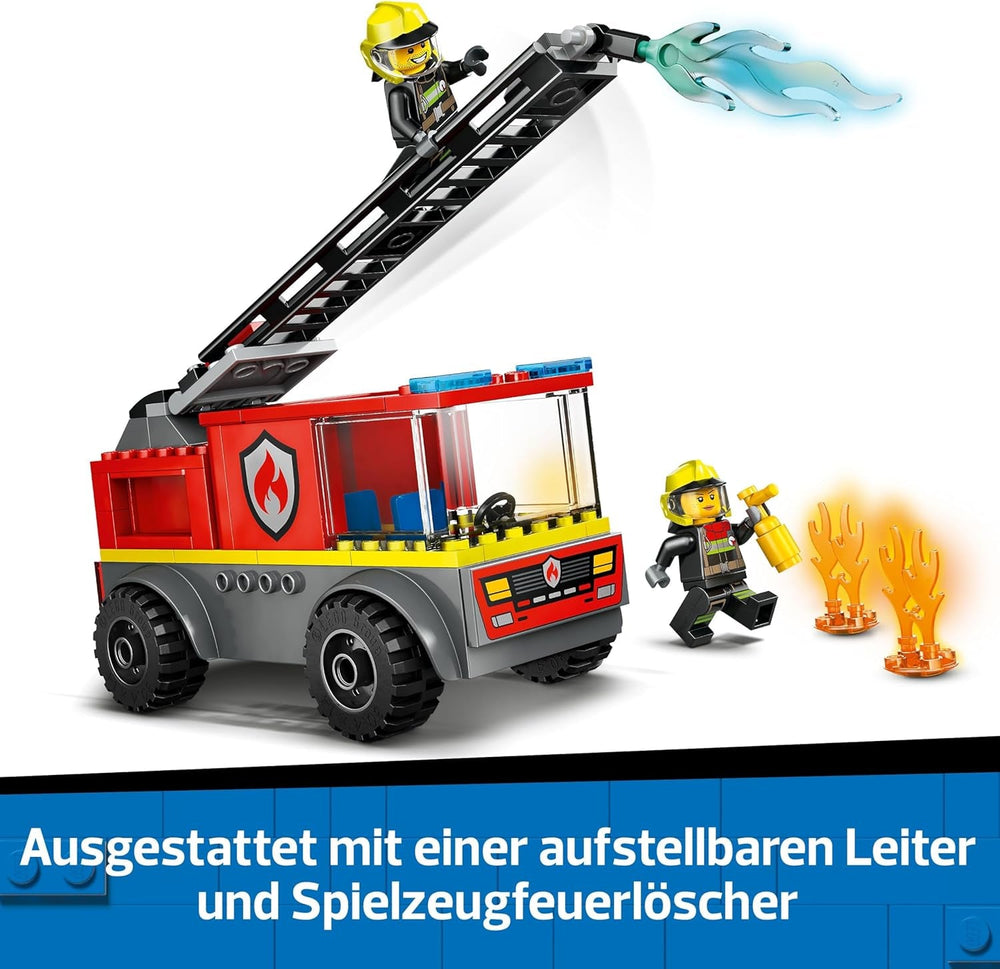 LEGO City Feuerwehrleiterfahrzeug - Feuerwehrauto Spielzeug mit 2 Feuerwehrmann Minifiguren für Jungen und Mädchen ab 4 Jahren - Lernspielzeug - Geschenk für Vorschulkinder 60463