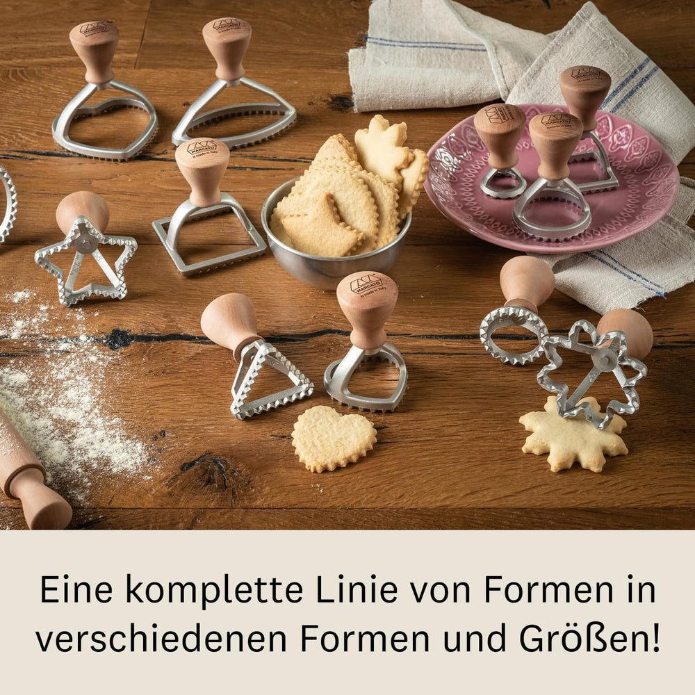 MARCATO Moule à raviolis et biscuits, machine à raviolis, moules à biscuits, bois massif et fonte d'aluminium, fabriqué en Italie, tampon rond de 58 mm