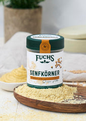 Fuchs Gewürze - Senfkörner gemahlen - für die Zubereitung von Rubs, zum Verfeinern von Suppen und Saucen - ingrédients naturels - 45 g dans une dose large, recyclable