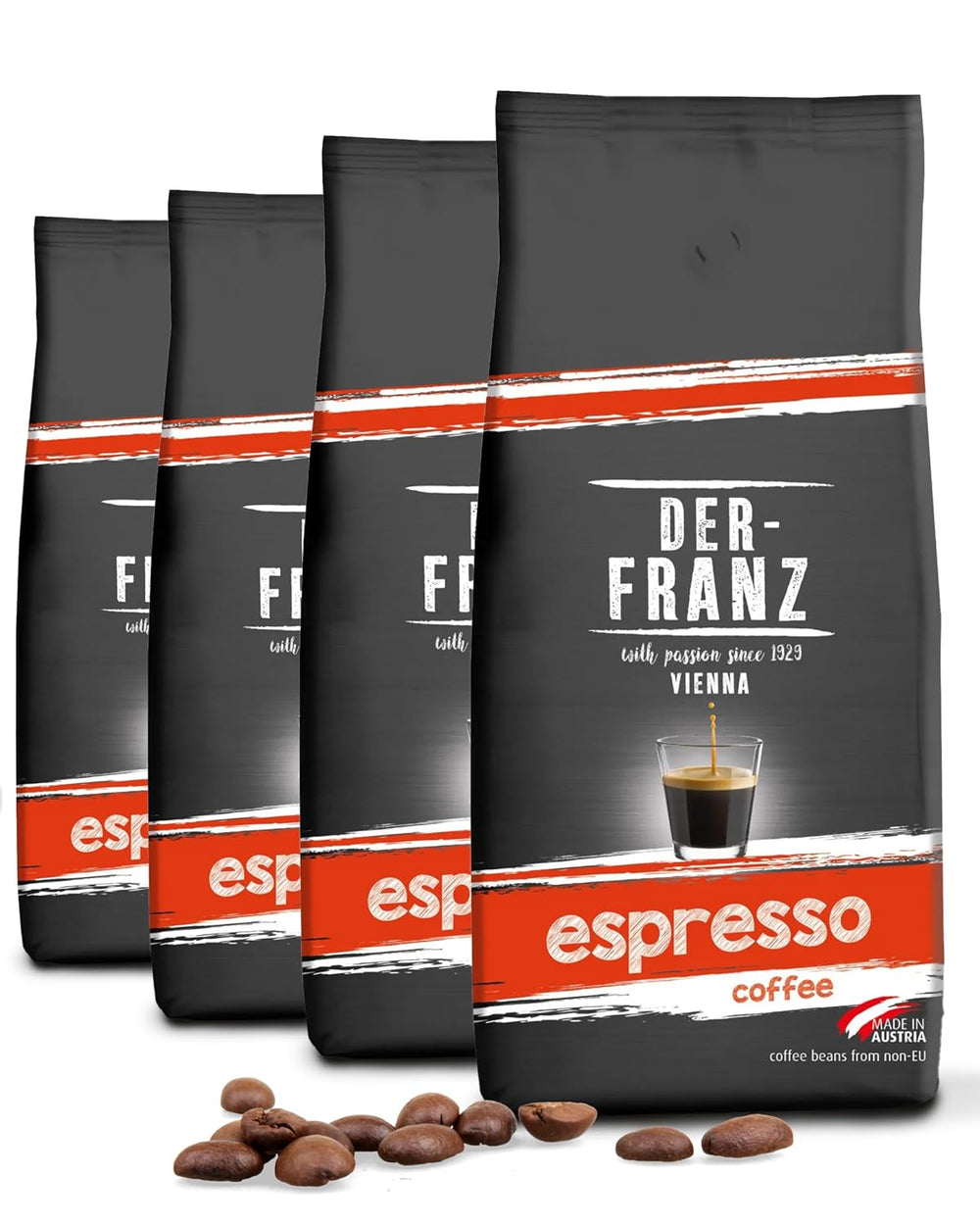 Der-Franz Espresso Kaffee, Intensité 5/5, Arabica et Robusta, Ganze Bohne, 4 x 1000 g