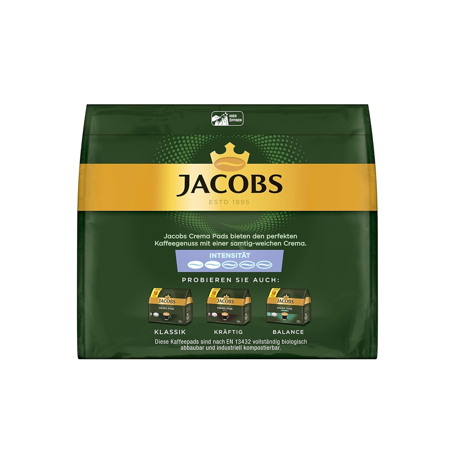 Jacobs Pads Crema Mild, tampons compatibles Senseo, 5 x 18 Getränke, 90 Kaffeepads