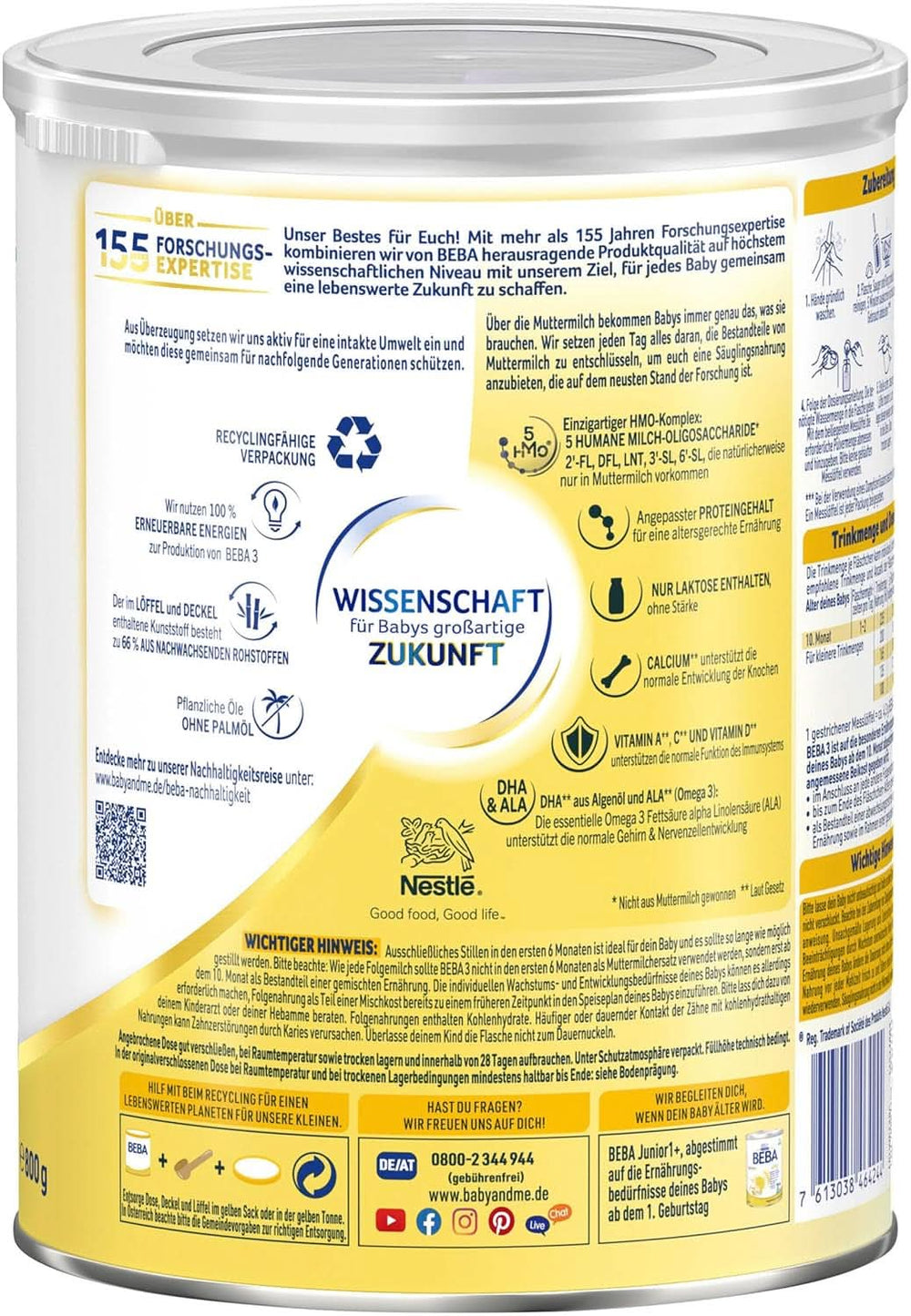 Nestlé BEBA 3 Lait de suite en poudre, préparation de suite à partir de 10 mois, pack de 3 (3 X 800G) Mère et Enfant Naty Shop