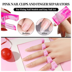 Ensemble de 120 formes d'ongles doubles, modèles d'extension d'ongles avec brosse rose à double extrémité, clip pour pointe d'ongle, séparateur d'orteil en éponge et lime à ongles pour ongles en polygel