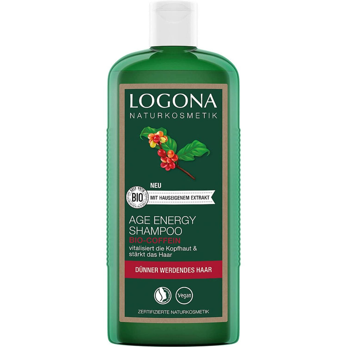 LOGONA Cosmétique Naturelle, Shampoing, formule vegan à la caféine bio, 250 ml Douche et bain Naty Shop 250 ml