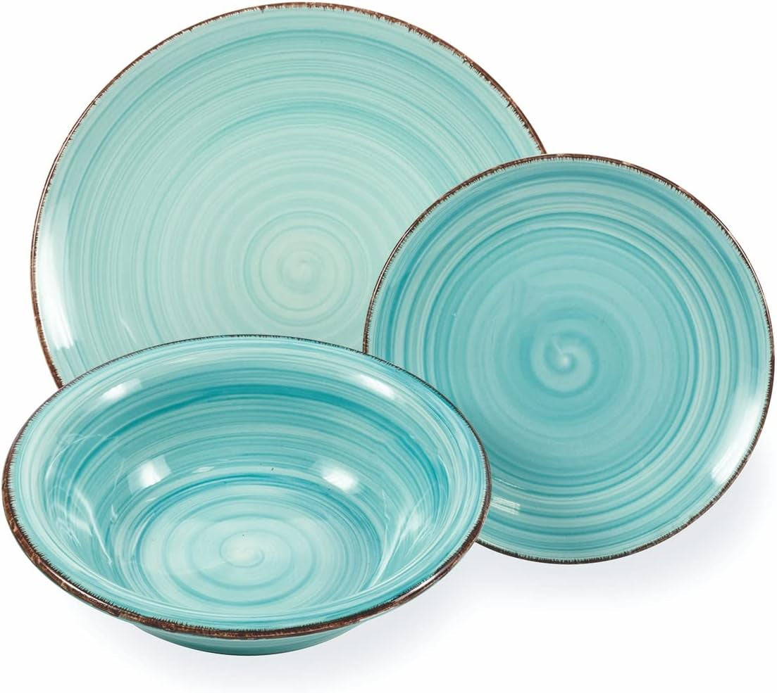 2197966 Service de table Baita Aquarelle, 18 pièces, grès peint à la main, 6 plateaux différents