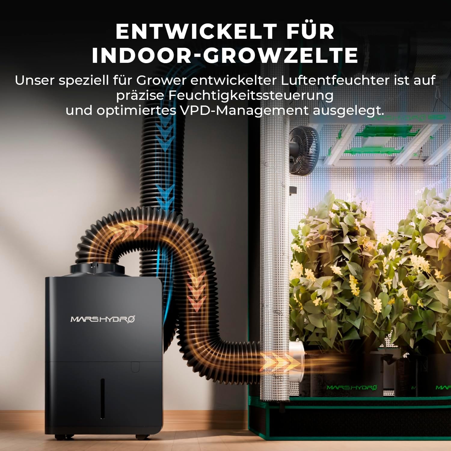 Déshumidificateur MARS HYDRO, 12 L/jour, dégivrage automatique, fonction minuterie, déshumidificateur d'ambiance pour tentes de culture, sous-sols et plantes, réservoir d'eau 1,2 L