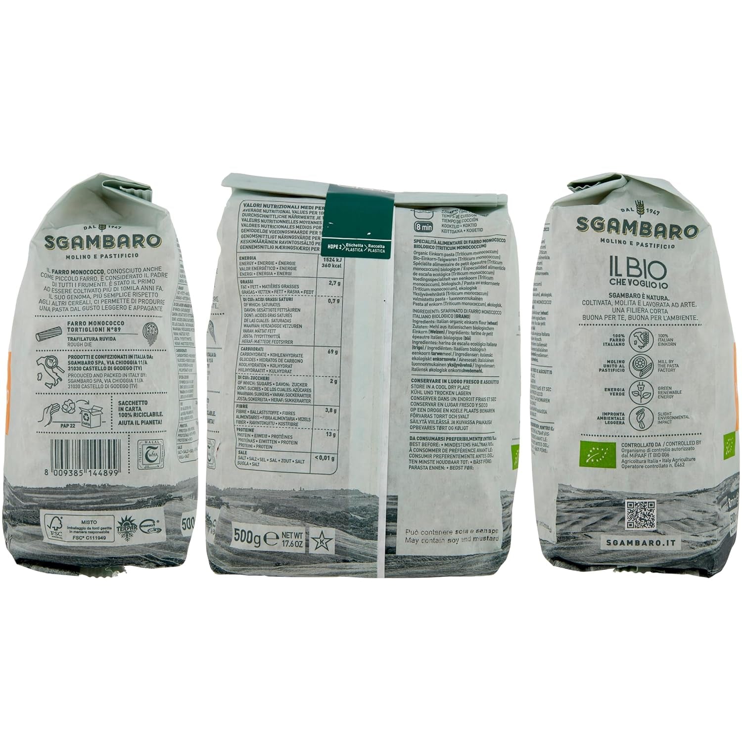 Pâtes Tortiglioni Bio N°89 - 500g Pâtes de blé allégées – Faible teneur en matières grasses – Source de fibres et de protéines