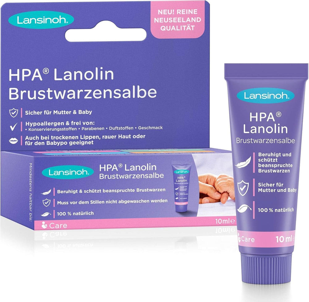 Lansinoh HPA Lanolin Brustwarzensalbe, 10 Ml - 100% Natürlich - Beruhigt & Schützt Beanspruchte Brustwarzen - Klimaneutral, 10940, Farblos Aliments et Accessoires d'Allaitement Bebe Naty Shop 10 Ml (1Er Pack)
