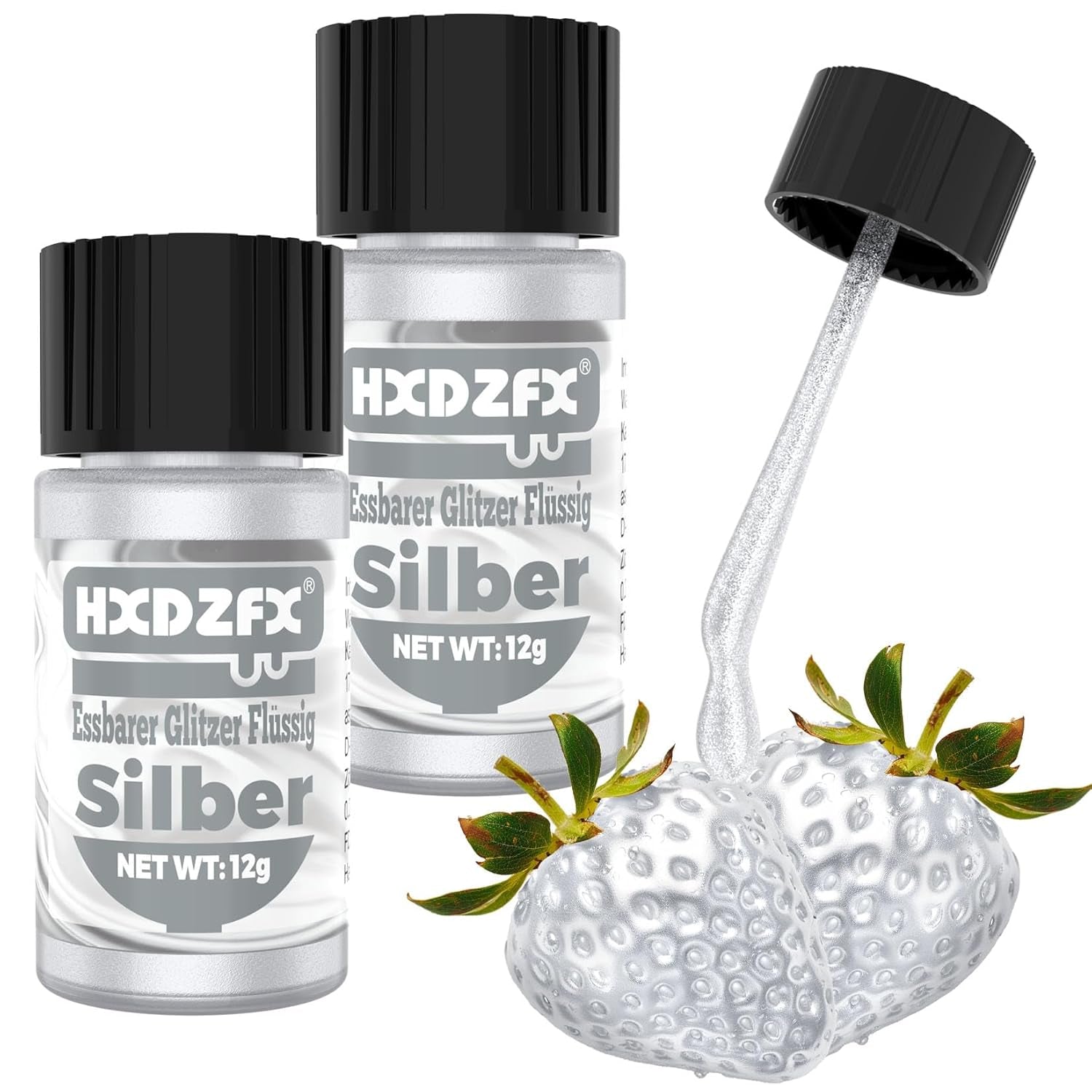 Glitter lichid comestibil - 2 × 12 grame Glitter Naty Shop Argintiu