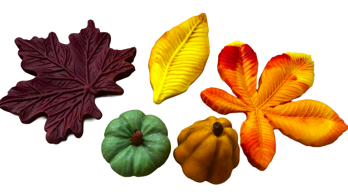 Décorations comestibles d'automne pour gâteau – lot de 5 figurines faites main en pâte à sucre