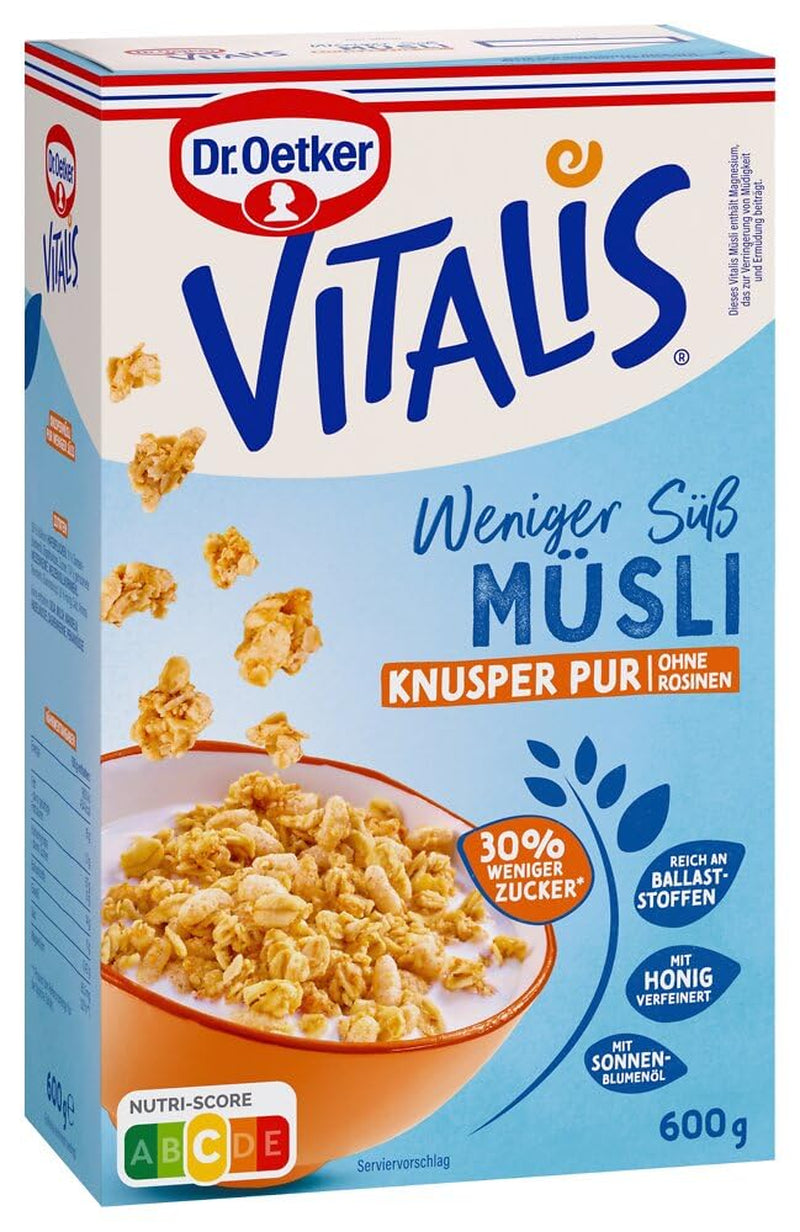 Dr. Oetker Vitalis Less Sweet Crunchy Pure : Muesli croquant avec 30 % de sucre en moins, paquet de 5 (5 x 600 g)